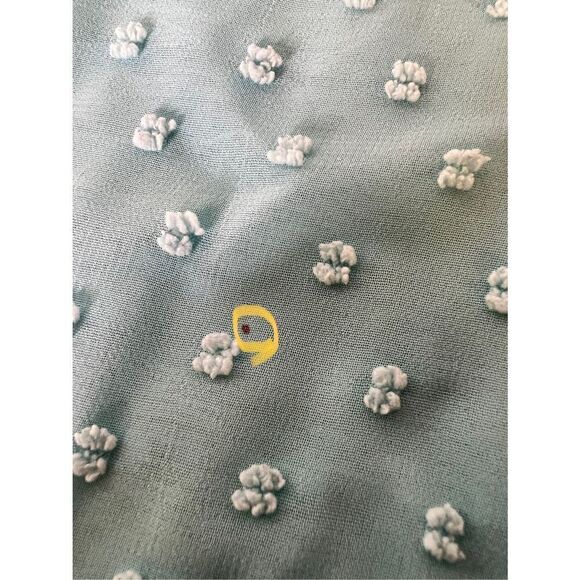 Grand & Greene Top Blue Green Textured Sheer Tunic Blouse Sz Medium - Picture 11 of 11